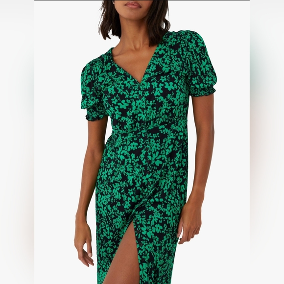 French Connection Green Black Floral Ditsy Short Sleeve Tea Midi dress Size 10 - Picture 10 of 12